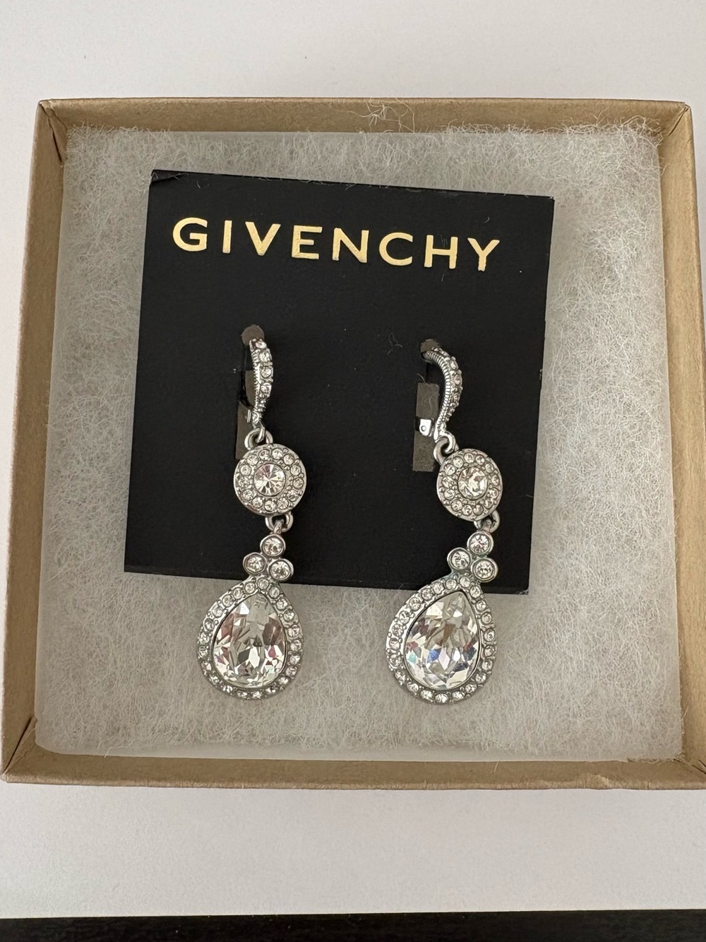 Givenchy Silver Crystal Teardrop Dangle Earrings